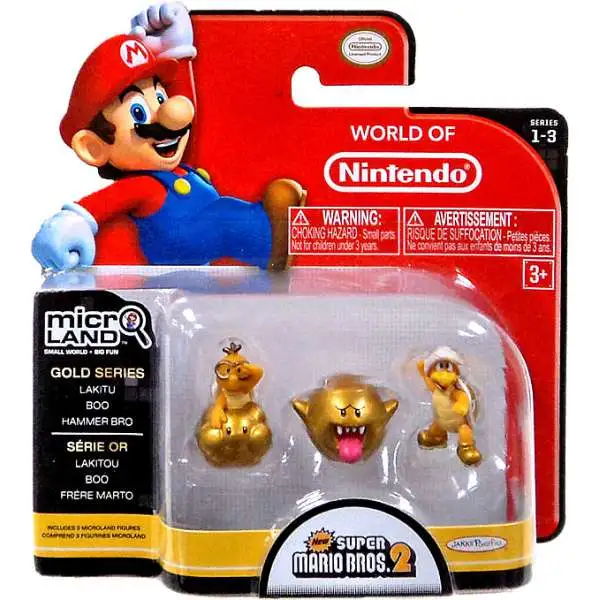 World of Nintendo New Super Mario Bros. U Micro Land Series 3 Gold Lakitu, Boo & Hammer Bro 1-Inch Mini Figure 3-Pack