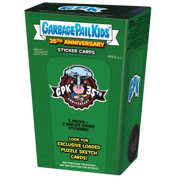 Garbage Pail Kids Topps 2020 Series 2 GPK 35th Anniversary Trading Card BLASTER Box [5 Packs + 3 Midlife Crisis Stickers]