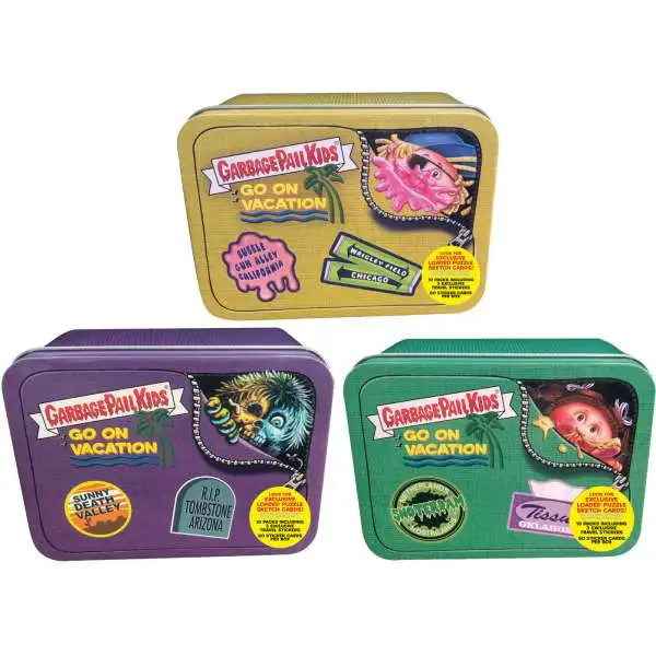Garbage Pail Kids Topps 2021 Series 2 GPK Goes on Vacation Set of 3 Trading Card Suitcase Tins