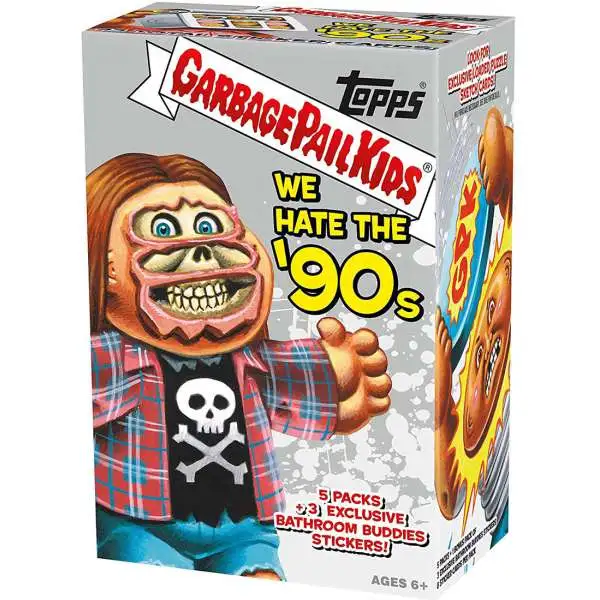 Garbage Pail Kids Topps 2019 We Hate the '90s Trading Card Sticker BLASTER Box [5 Packs + 3 Exclusive Bathroom Buddies Stickers]