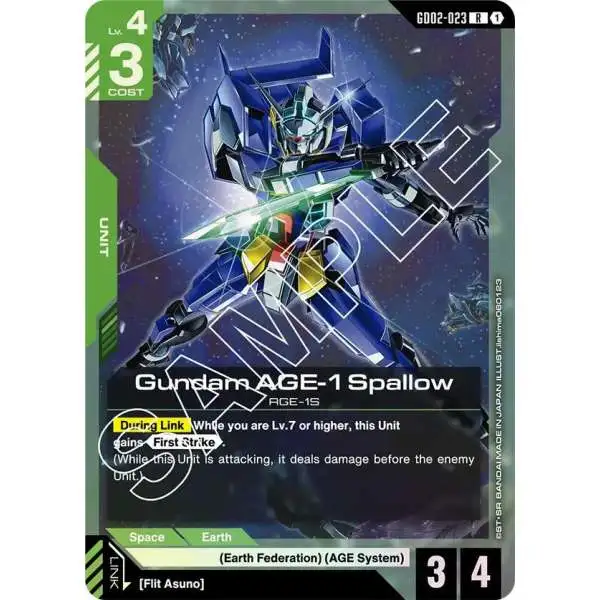Trading Card Game Dual Impact Rare Gundam AGE-1 Spallow GD02-023