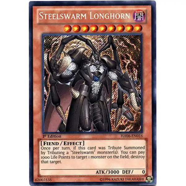 YuGiOh Trading Card Game Hidden Arsenal 6: Omega XYZ Secret Rare Steelswarm Longhorn HA06-EN016