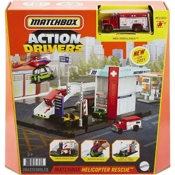 Matchbox Action Drivers Helicopter Rescue Playset