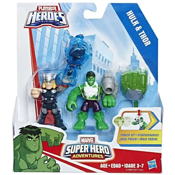 Marvel Playskool Heroes Super Hero Adventures Hulk & Thor Action Figure 2-Pack [Power Up]