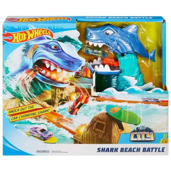 Hot Wheels City Shark Beach Battle Diecast Car Playset