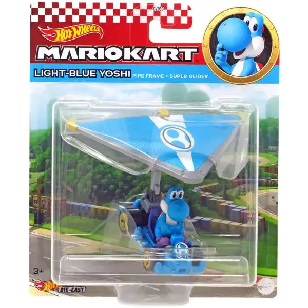 Hot Wheels Mario Kart Glider Light-Blue Yoshi Diecast Car [Pipe Frame Glider]