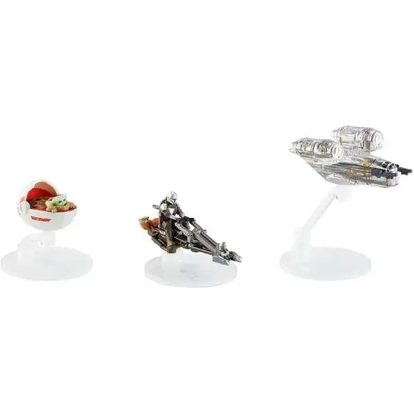 Hot Wheels Star Wars Starships Mandalorian Speeder, Razor Crest & The Child with Hover Pram Diecast Vehicle 3-Pack