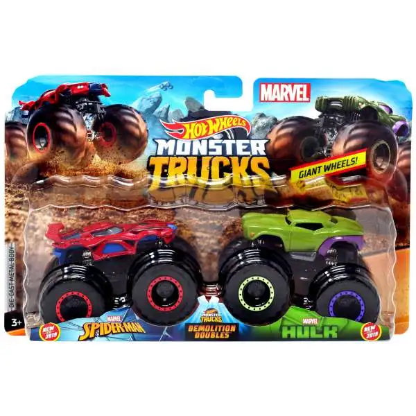 Hot Wheels Monster Trucks Marvel Demolition Doubles Spider-Man & Hulk Diecast Car 2-Pack