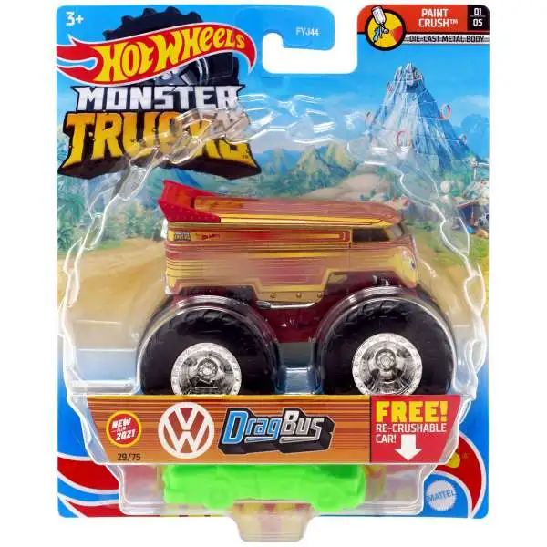 Hot Wheels Monster Trucks Paint Crush Drag Bus Diecast Car