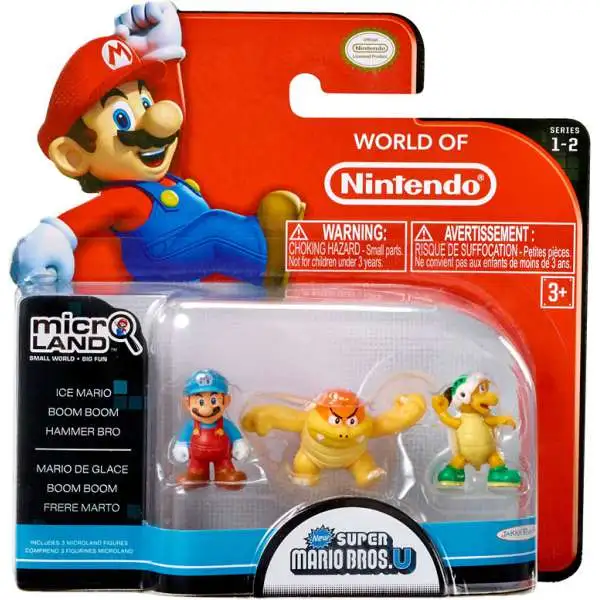 World of Nintendo New Super Mario Bros. U Micro Land Series 2 Ice Mario, Boom Boom & Hammer Bros 1-Inch Mini Figure 3-Pack