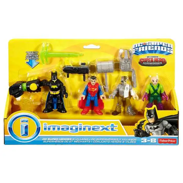Fisher Price DC Super Friends Imaginext Super Hero Showdown Batman, Superman, Metallo & Lex Luthor 3-Inch Figure 4-Pack