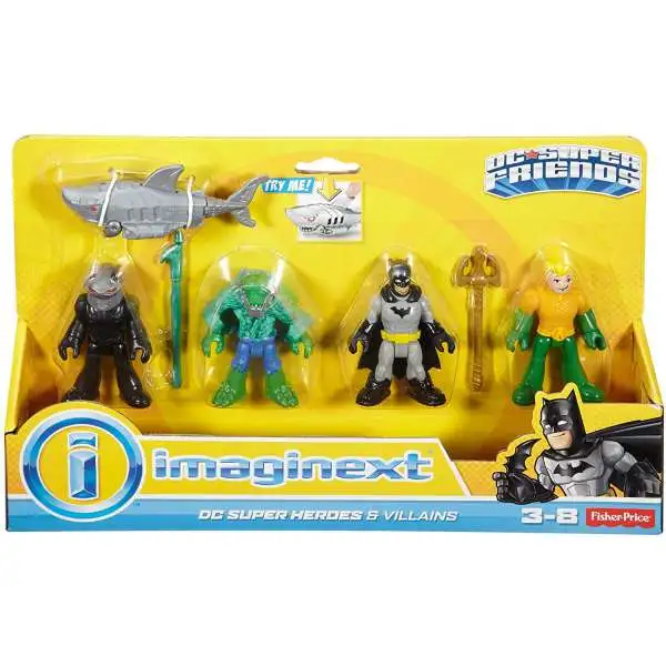 Fisher Price DC Super Friends Imaginext Batman Heroes & Villains K. Croc, Black Manta, Batman & Aquaman 3-Inch Mini Figure 4-Pack [Damaged Package]