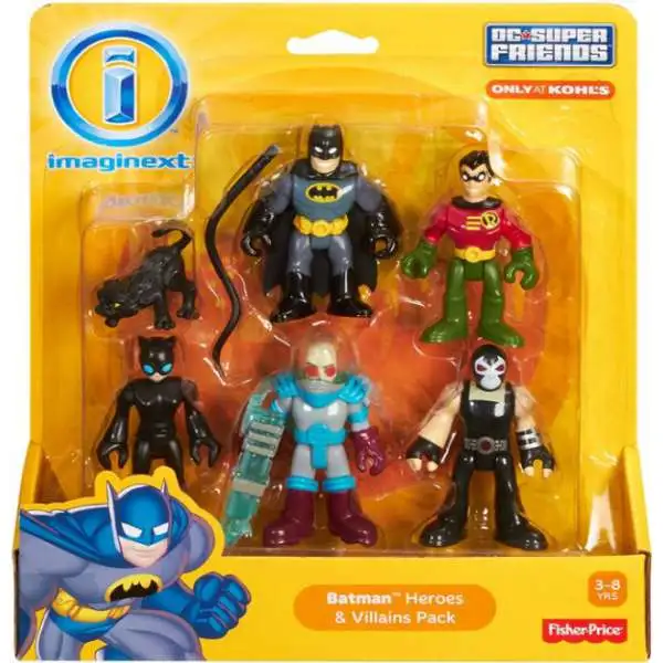 Fisher Price DC Super Friends Imaginext Batman Heroes & Villains Batman, Robin, Catwoman, Mr Freeze & Bane 3-Inch Mini Figure 5-Pack