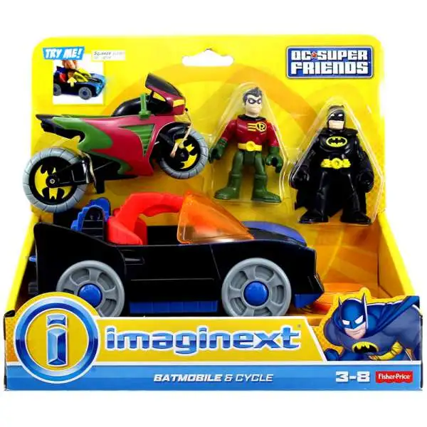 Fisher Price DC Super Friends Imaginext Batmobile & Cycle 3-Inch Figure Set [With Batman and Robin!]