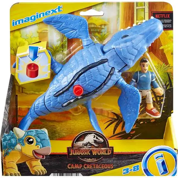 Fisher Price Jurassic World Imaginext Camp Cretaceous Mosasaurus & Kenji Figure Set