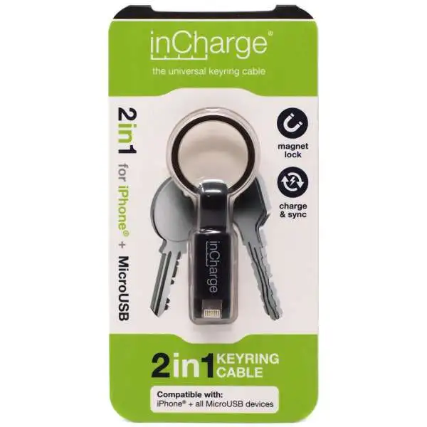inCharge 2 in 1 for iPhone + MicroUSB Keyring Cable [Black]