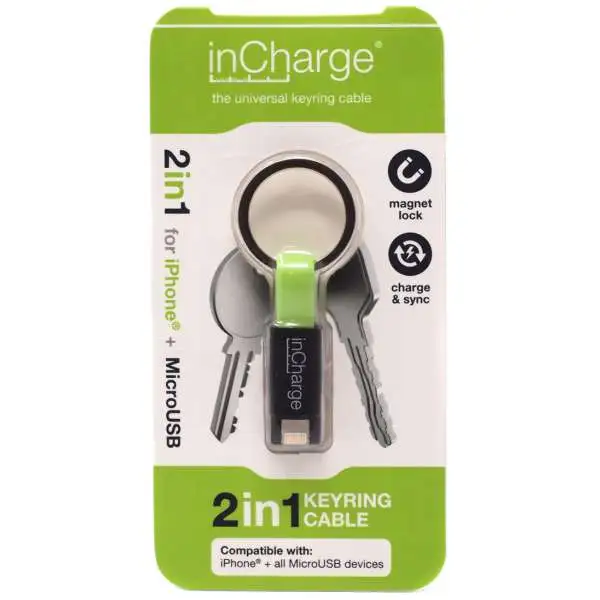 inCharge 2 in 1 for iPhone + MicroUSB Keyring Cable [Green]