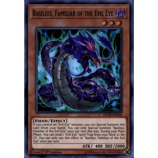 YuGiOh Trading Card Game The Infinity Chasers Super Rare Basilius, Familiar of the Evil Eye INCH-EN030