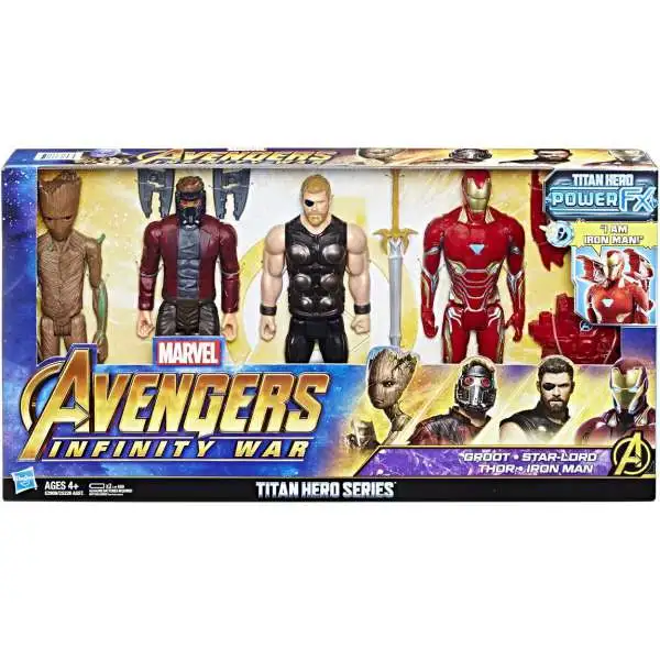 Marvel Avengers Infinity War Titan Hero Series Power FX Groot, Star-Lord, Thor & Iron Man Exclusive Action Figure 4-Pack