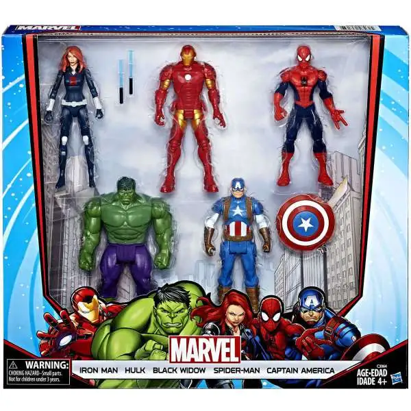 Marvel Avengers Iron Man, Hulk, Black Widow, Spider-Man & Captain America Exclusive Action Figure 5-Pack
