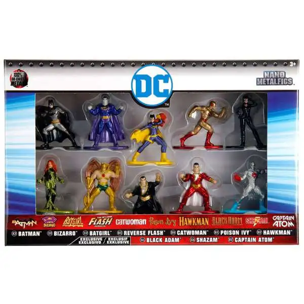 DC Nano Metalfigs Batman, Bizarro, Batgirl, Reverse Flash, Catwoman, Poison Ivy, Hawkman, Black Adam, Shazam! & Captain Atom 1.5-Inch Diecast Figure 10-Pack