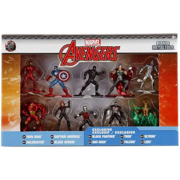 Marvel Avengers Nano Metalfigs Iron Man, Hulkbuster, Captain America, Black Widow, Black Panther, Ant-Man, Thor, Falcon, Ultron & Loki 1.5-Inch Diecast Figure 10-Pack