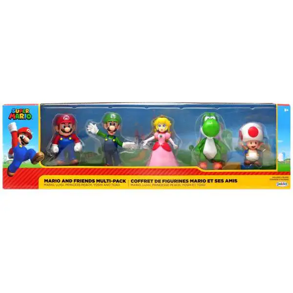 World of Nintendo Super Mario Mario & Friends Multi-Pack Mario, Luigi, Princess Peach, Yoshi & Toad Exclusive 2.5-Inch Mini Figure 5-Pack