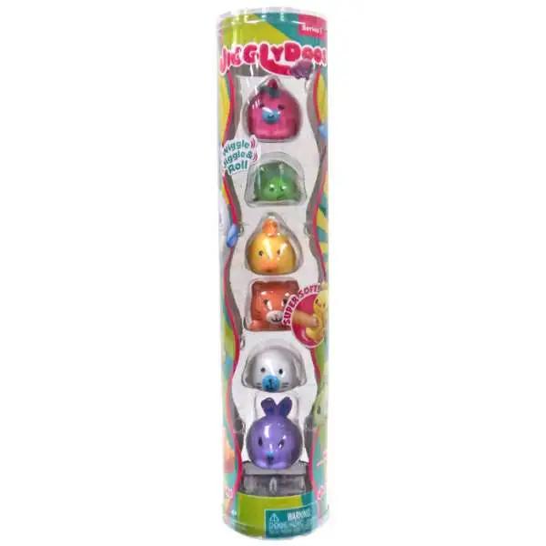 JigglyDoos Unicorn, Turtle, Chick, Cat, Seal & Bunny Squeeze Toy 6-Pack