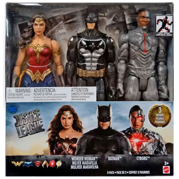 DC Justice League Movie Wonder Woman, Batman & Cyborg Action Figure 3-Pack