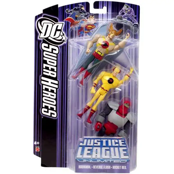 DC Justice League Unlimited Super Heroes Hawkman, Alternate The Flash & Rocket Red Action Figure [Purple Card]