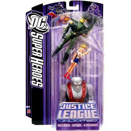 DC Justice League Unlimited Super Heroes Green Arrow, Supergirl & Ultra Humanite Action Figure 3-Pack