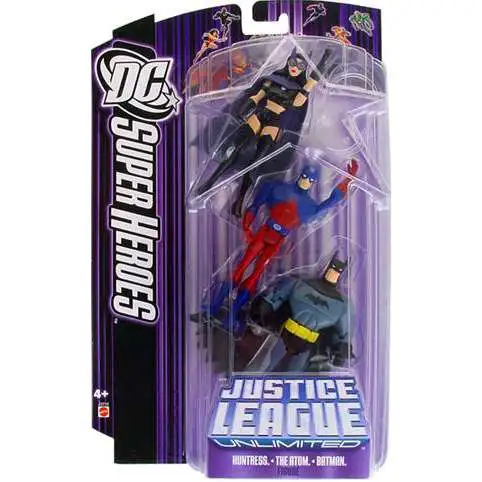 DC Justice League Unlimited Super Heroes Huntress, Atom & Batman Action Figures