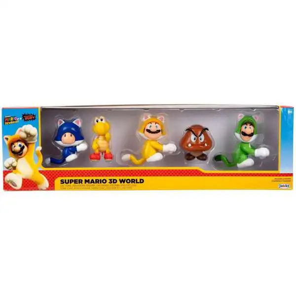 World of Nintendo Super Mario Cat Toad, Red Koopa Troopa, Cat Mario, Goomba & Cat Luigi Exclusive 2.5-Inch Mini Figure 5-Pack