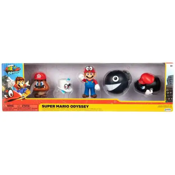 World of Nintendo Super Mario Captured Goomba, Cappy, Mario & Cappy, Chain Chomp & Captured Bullet Bill Exclusive 2.5-Inch Mini Figure 5-Pack