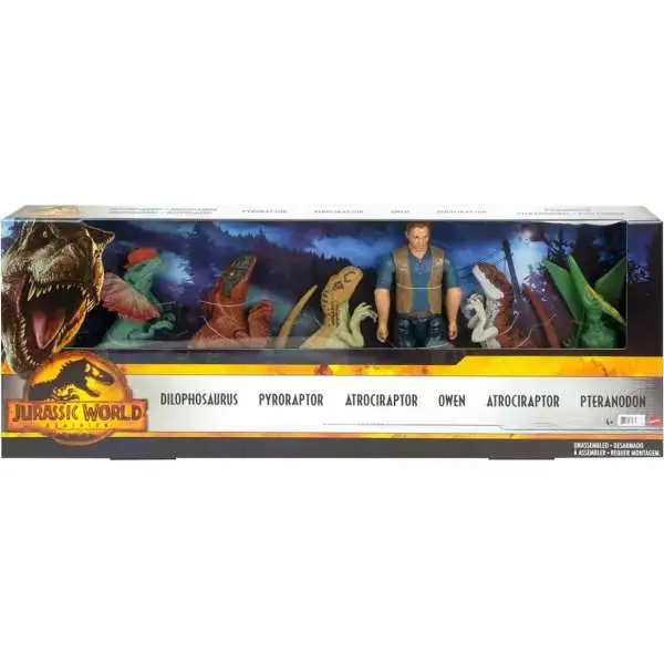 Jurassic World Dominion Dilophosaurus, Pyroraptor, 2x Atrociraptor, Owen & Pteranodon Exclusive Action Figure 6-Pack