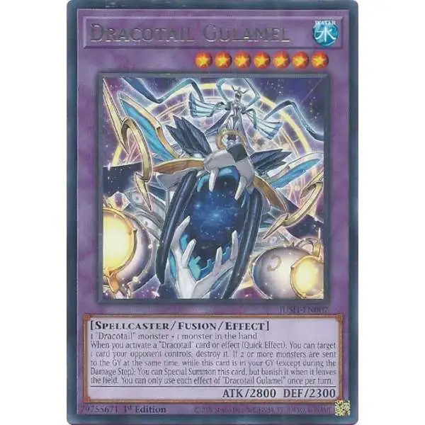 YuGiOh Trading Card Game Justice Hunters Rare Dracotail Gulamel JUSH-EN007