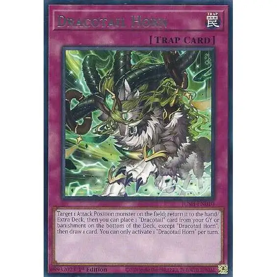 YuGiOh Trading Card Game Justice Hunters Rare Dracotail Horn JUSH-EN010