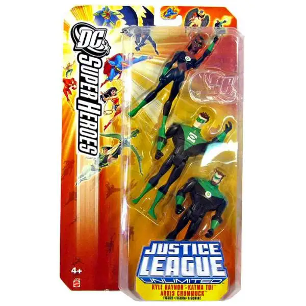 DC Justice League Unlimited Super Heroes Kyle Raynor, Katma Tui & Arkis Chummuck Action Figure Set