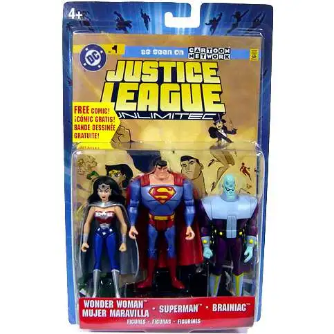 Justice League Unlimited Wonder Woman, Superman & Brainiac Exclusive Action Figure 3-Pack [Metallic]