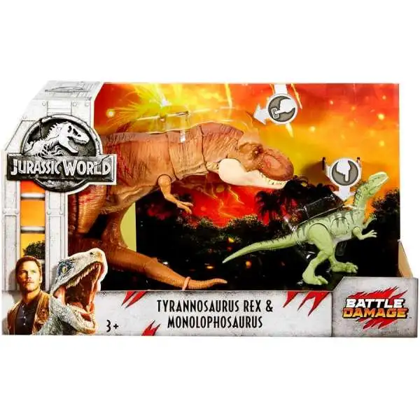 Jurassic World Fallen Kingdom Battle Damage Tyrannosaurus Rex & Monolophosaurus Exclusive Action Figure