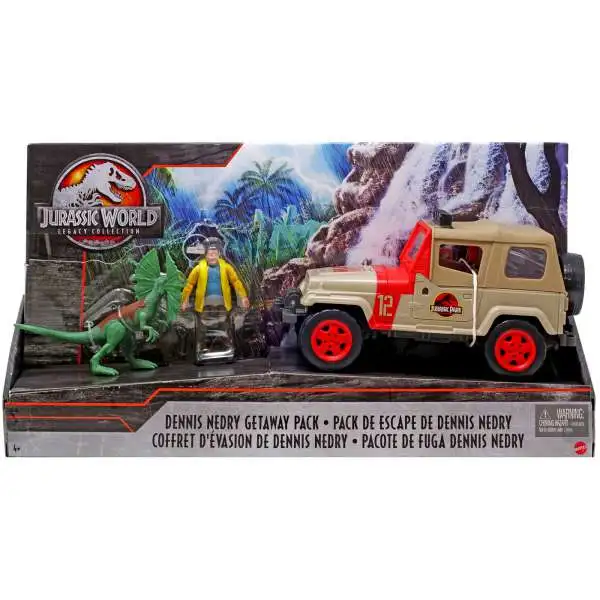 Jurassic World Fallen Kingdom Legacy Collection Dennis Nedry Getaway Pack Exclusive Action Figure Set [with Dilophosaurus & Jeep Vehicle]