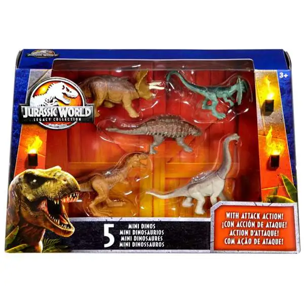 Jurassic World Tyrannosaurus Rex, Brachiosaurus, Dilophosaurus, Triceratops & Ankylosaurus 2-Inch Mini Dinosaur Figure 5-Pack