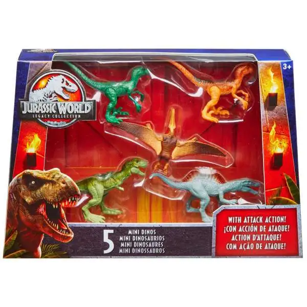 Jurassic World Tyrannosaurus Rex, Pteranodon, Spinosaurus & 2x Velociraptor 2-Inch Mini Dinosaur Figure 5-Pack