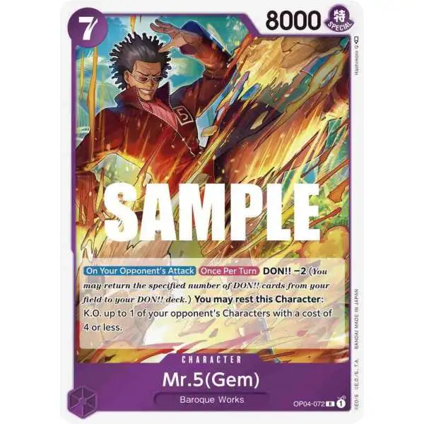 One Piece Trading Card Game Kingdoms of Intrigue Rare Mr.5 Gem OP04-072