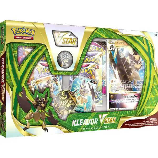 Pokemon Trading Card Game Sword & Shield Kleavor VSTAR Premium Collection [6 Booster Packs, 2 Etched Promo Cards, Oversize Card, Pin & More]