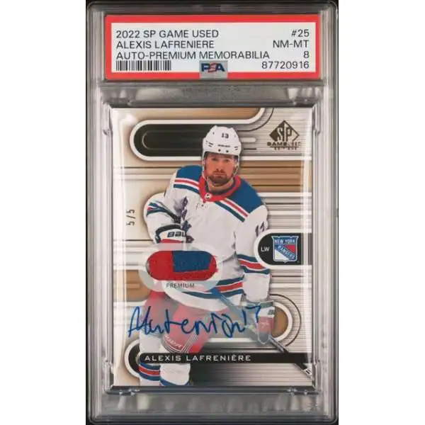 NHL 2022 SP Game Used 5/5 Alexis Lafreniere #25 [Auto Relic] [PSA 8]