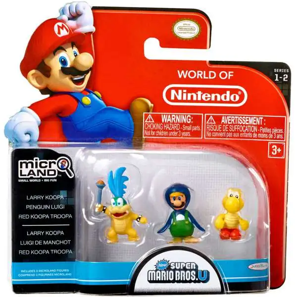 World of Nintendo New Super Mario Bros. U Micro Land Series 2 Larry Koopa, Penguin Luigi & Red Koopa Troopa 1-Inch Mini Figure 3-Pack