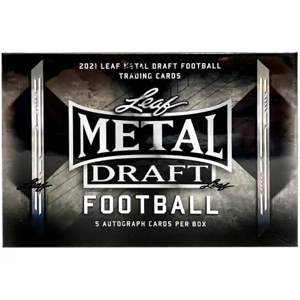 NFL Leaf 2021 Metal Draft Football Trading Card HOBBY Box [5 Autograph Cards]