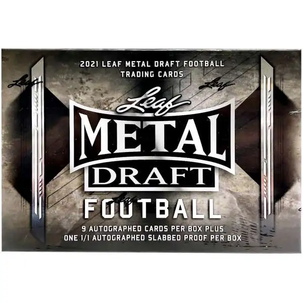 NFL Leaf 2021 Metal Draft Football Trading Card HOBBY JUMBO Box [9 Autographs, Plus One 1/1 Autographed Slabbed Proof]