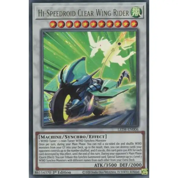 YuGiOh Trading Card Game Legendary Duelists: Synchro Storm Ultra Rare Hi-Speedroid Clear Wing Rider LED8-EN006